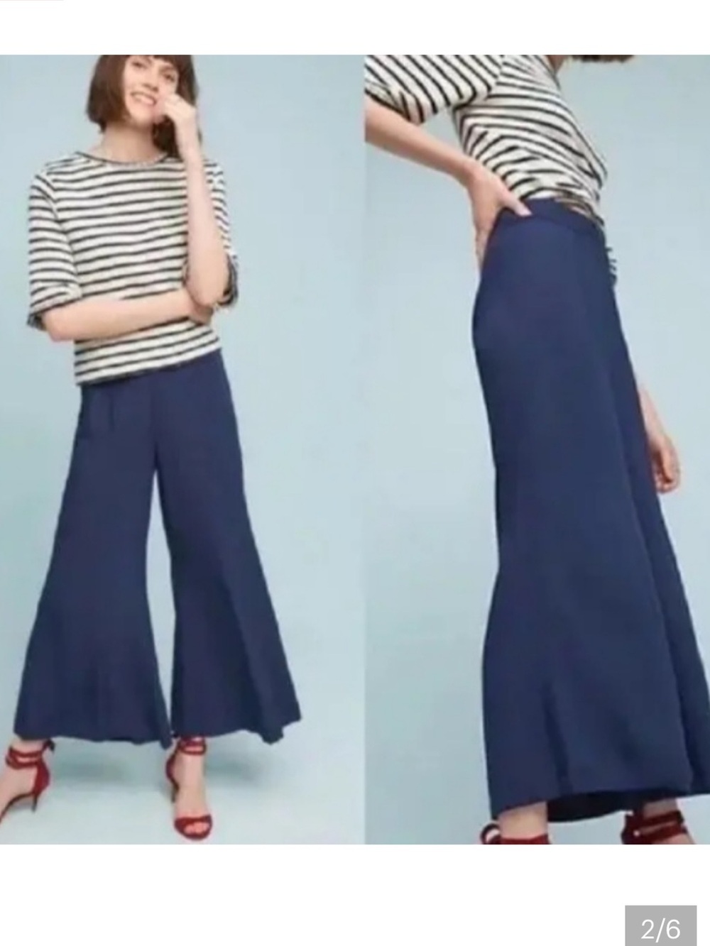 Anthropologie Maeve Canna Wide Leg Cropped Pant Navy Blue Womens 4 - Picture 7 of 11